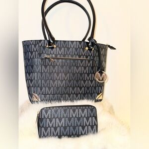 Elegant Black Monogram Tote Bag with Pouch